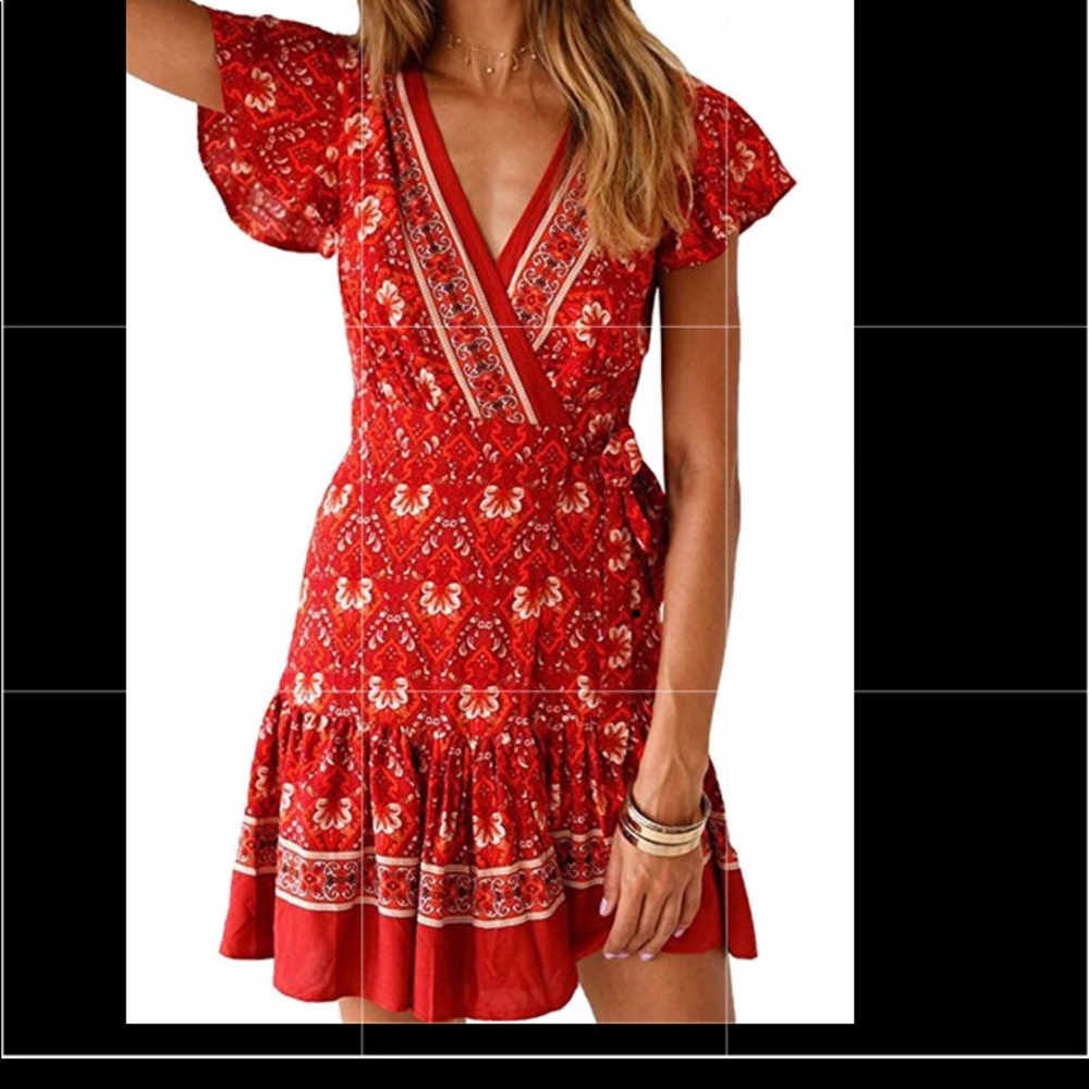 Red floral mini dress - Picture 1 of 8